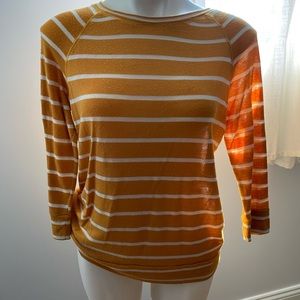 Mustard Yellow with White Stripes 3/4 Sleeve Sweater